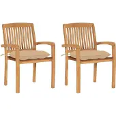 vidaXL Tuinstoelen 2 st met beige kussens massief teakhout