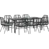 vidaXL 9-delige Tuinset met kussens poly rattan glas zwart