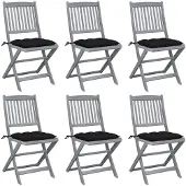 vidaXL Opklapbare stoelen (6 stuks) met kussens, gemaakt van massief acaciahout