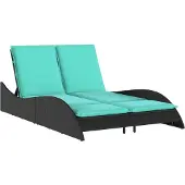 vidaXL Ligbed met kussens zwart 114x205x73 cm poly rattan