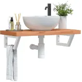 vidaXL Badkamer wandschap staal en massief beukenhout