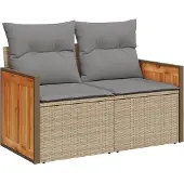 vidaXL Tuinbank 2-zits met kussens poly rattan beige