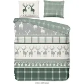 Good Morning dekbedovertrek Bjirk - flanel - groen - Lits-jumeaux (240x220 + 2st 60x70cm)