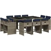 vidaXL 11-delige tuinset met kussens, grijs polyrotan