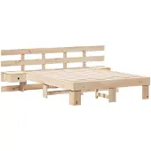 vidaXL Bedframe met hoofdeinde Bruin 135 x 190 cm Massief grenenhout