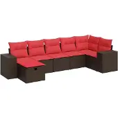vidaXL 7-delige Loungeset met kussens poly rattan bruin