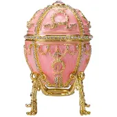 Danila-Souvenirs Faberge-stijl Rozeknop ei juwelendoos juwelenkistje met bloem 9,5 cm roze