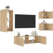 vidaXL 4-delige Tv-wandmeubelset met LED-verlichting sonoma eikenkleur