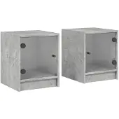 vidaXL Nachtkastjes met glazen deuren 2 st 35x37x42 cm betongrijs