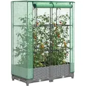 vidaXL Verhoogde tuinbed met kasopbouw, rattanlook, 80x40x123 cm