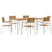 vidaXL Buiten Eettafel Set 7 pcs Massief acaciahout en roestvrij staal