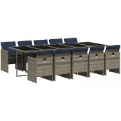 vidaXL 11-delige tuinset met kussens, grijs polyrotan