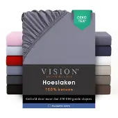 Generique VISION Hoeslaken - 100% katoen - 200 x 200 cm met ruime hoek van 30cm - Geschikt voor boxspring matras - Grijs - Oekotex gecertificeerd