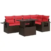 vidaXL 6-delige Loungeset met kussens poly rattan acacia bruin