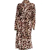 Linnick Flanel Fleece Badjas Leopard - bruin - XL