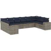vidaXL 10-delige tuinbankset met kussens, grijs polyrotan