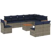 vidaXL 11-delige tuinbankset met kussens, grijs polyrotan