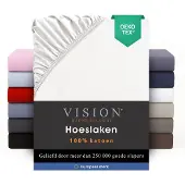 Vision Home VISION Hoeslaken - 100% katoen - 200 x 200 cm met ruime hoek van 30cm - Geschikt voor boxspring matras - Wit - Oekotex gecertificeerd