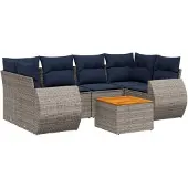 vidaXL 7-delige loungeset voor buiten, met kussens, grijs, kunststof riet