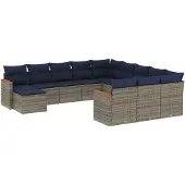 vidaXL 12-delige tuinbankset met kussens, grijs polyrotan