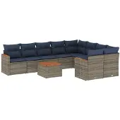 vidaXL 10-delige loungeset voor buiten, met kussens, grijs, kunststof vlechtwerk