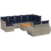 vidaXL 10-delige loungeset voor buiten, met kussens, grijs, kunststof vlechtwerk