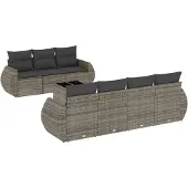vidaXL 8-delige tuinbankset met kussens, grijs polyrotan