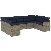 vidaXL 9-delige tuinbankset met kussens, grijs polyrotan