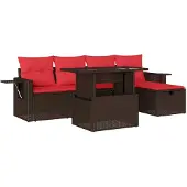 vidaXL 6-delige tuinbankset met kussens, bruin polyrotan
