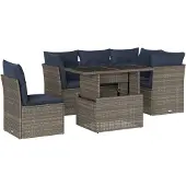 vidaXL 6-delige tuinbankset met kussens, grijs polyrotan