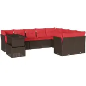 vidaXL 10-delige tuinbankset met kussens, bruin polyrotan