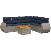 vidaXL 7-delige loungeset voor buiten, met kussens, grijs, kunststof riet