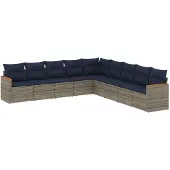 vidaXL 9-delige tuinbankset met kussens, grijs polyrotan