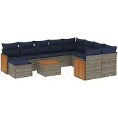 vidaXL 11-delige loungeset voor de tuin met kussens, grijs, kunststof vlechtwerk