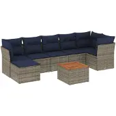 vidaXL 8-delige tuinbankset met kussens, grijs polyrotan