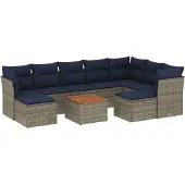 vidaXL 10-delige loungeset voor buiten, met kussens, grijs, kunststof vlechtwerk