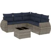 vidaXL 6-delige loungeset voor de tuin met kussens, grijs, kunststof vlechtwerk