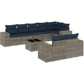 vidaXL 9-delige loungeset voor de tuin met kussens, grijs, kunststof vlechtwerk