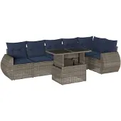 vidaXL 7-delige tuinbankset met kussens, grijs polyrotan