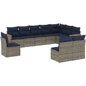 vidaXL 10-delige tuinbankset met kussens, grijs polyrotan