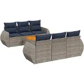 vidaXL 7-delige tuinbankset met kussens, grijs polyrotan