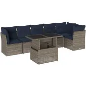 vidaXL 7-delige tuinbankset met kussens, grijs polyrotan