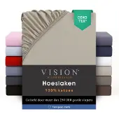 Vision Home VISION Hoeslaken - 100% katoen - 200 x 200 cm met ruime hoek van 30cm - Geschikt voor boxspring matras - Beige - Oekotex gecertificeerd