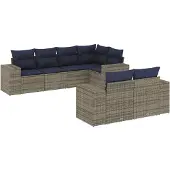 vidaXL 7-delige tuinbankset met kussens, grijs polyrotan