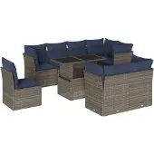 vidaXL 9-delige tuinbankset met kussens, grijs polyrotan