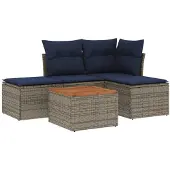 vidaXL 5-delige tuinbankset met kussens, grijs polyrotan