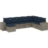 vidaXL 8-delige tuinbankset met kussens, grijs polyrotan