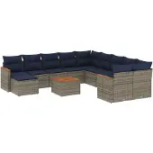 vidaXL 12-delige tuinbankset met kussens, grijs polyrotan