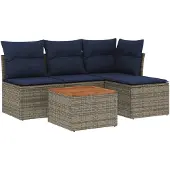 vidaXL 5-delige tuinbankset met kussens, grijs polyrotan