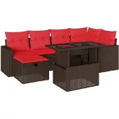 vidaXL 7-delige tuinbankset met kussens, bruin polyrotan